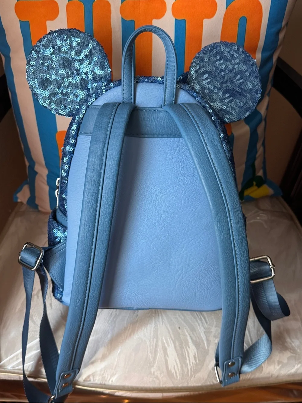 Disney Sparkling Blue Sequin Mini Backpack with Mouse Ears